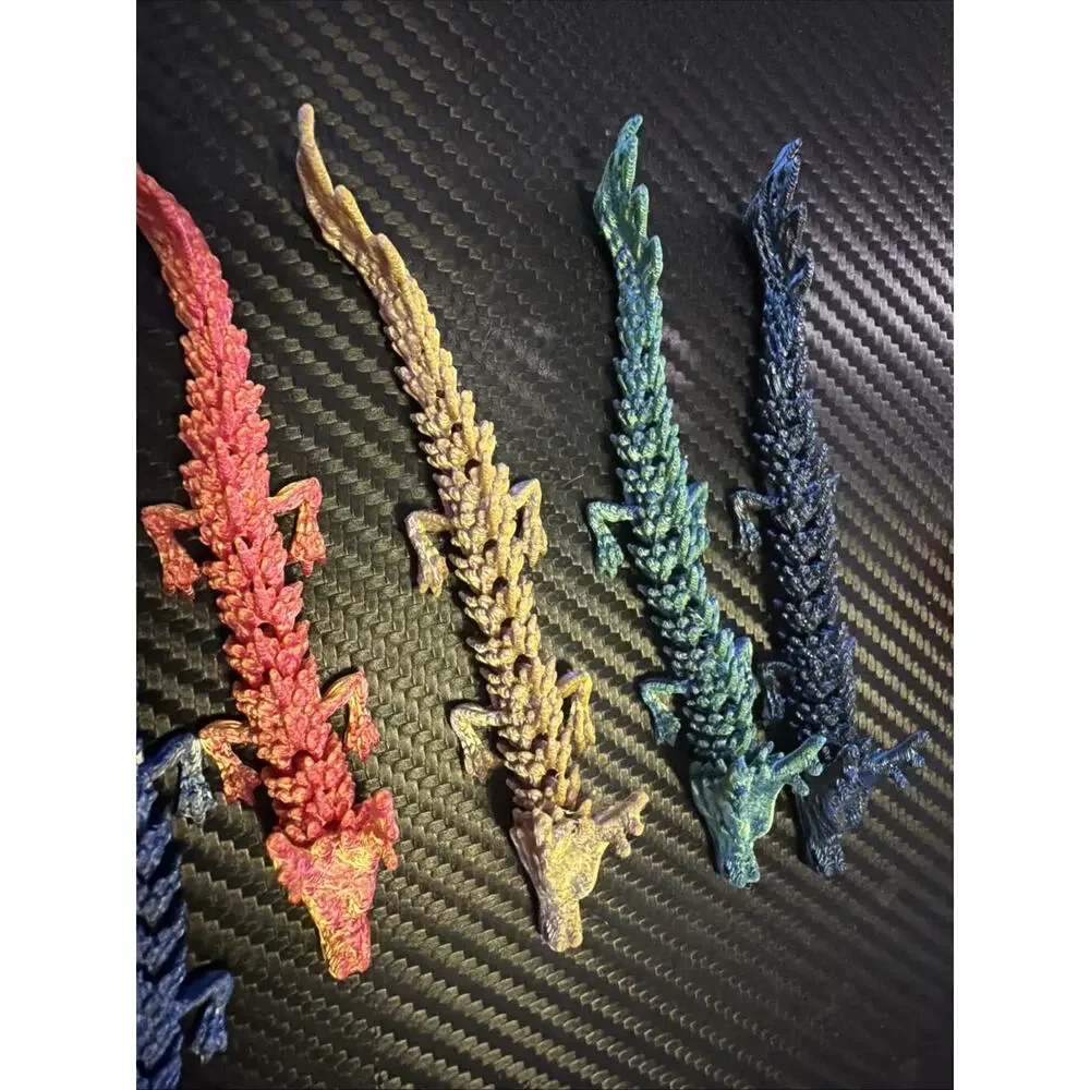 3D Printed Articulated Dragons Set of 5 Fidget Toys Movable Jointed 5” Long